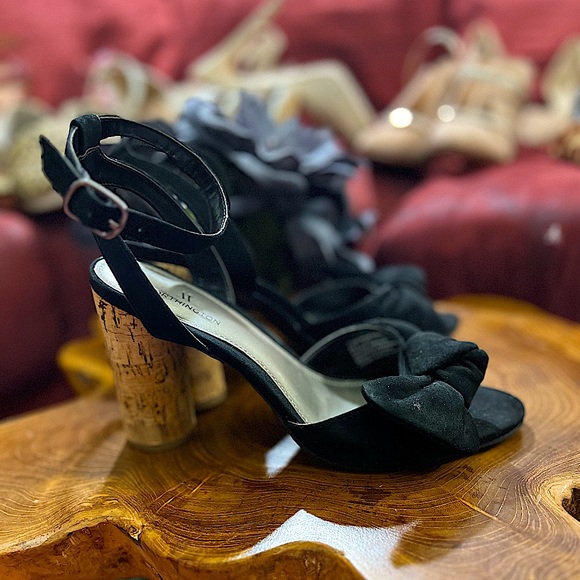 Black Suede Cork Heeled Tinsley Sandals by Worthington - Picture 6 of 13